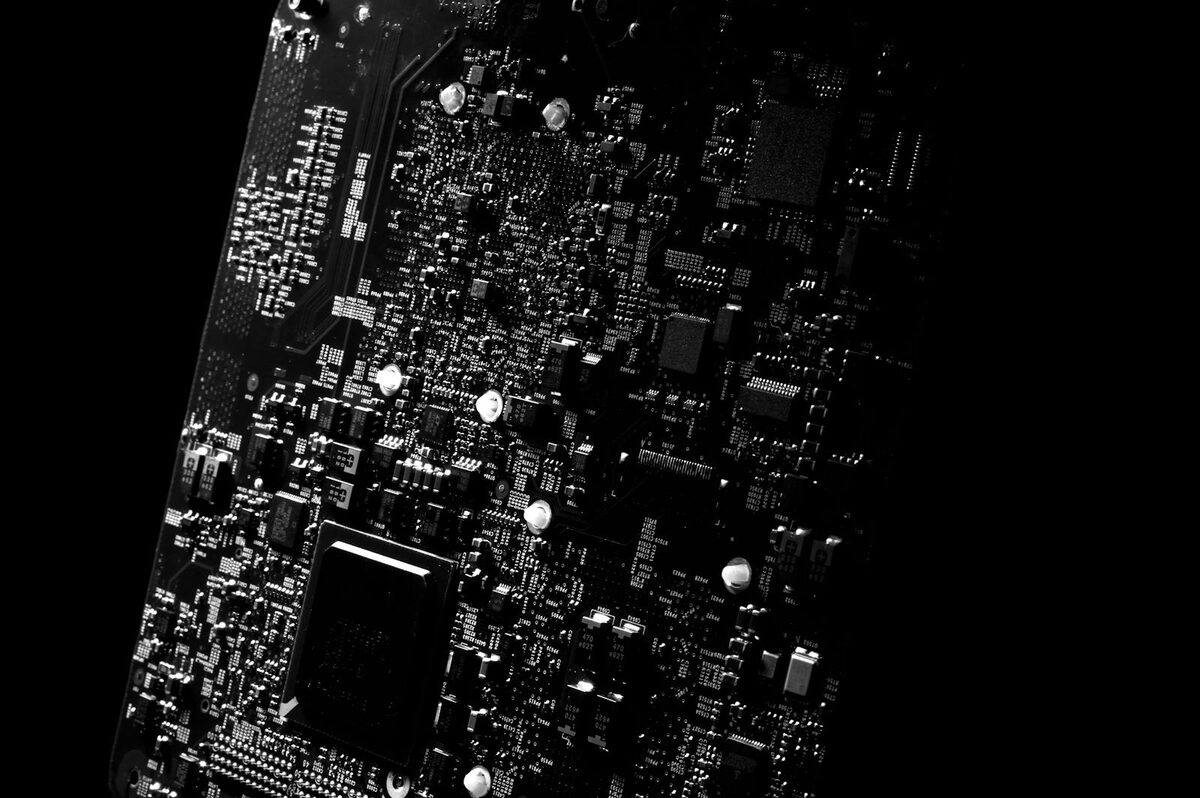 Close-up of radar electronics on a circuit board.