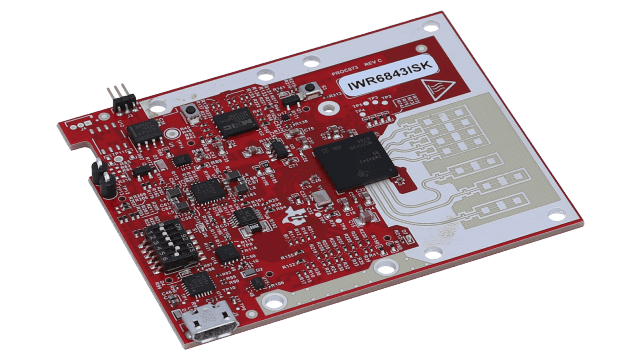 Texas Instruments IWR6843ISK industrial starter kit evaluation module.